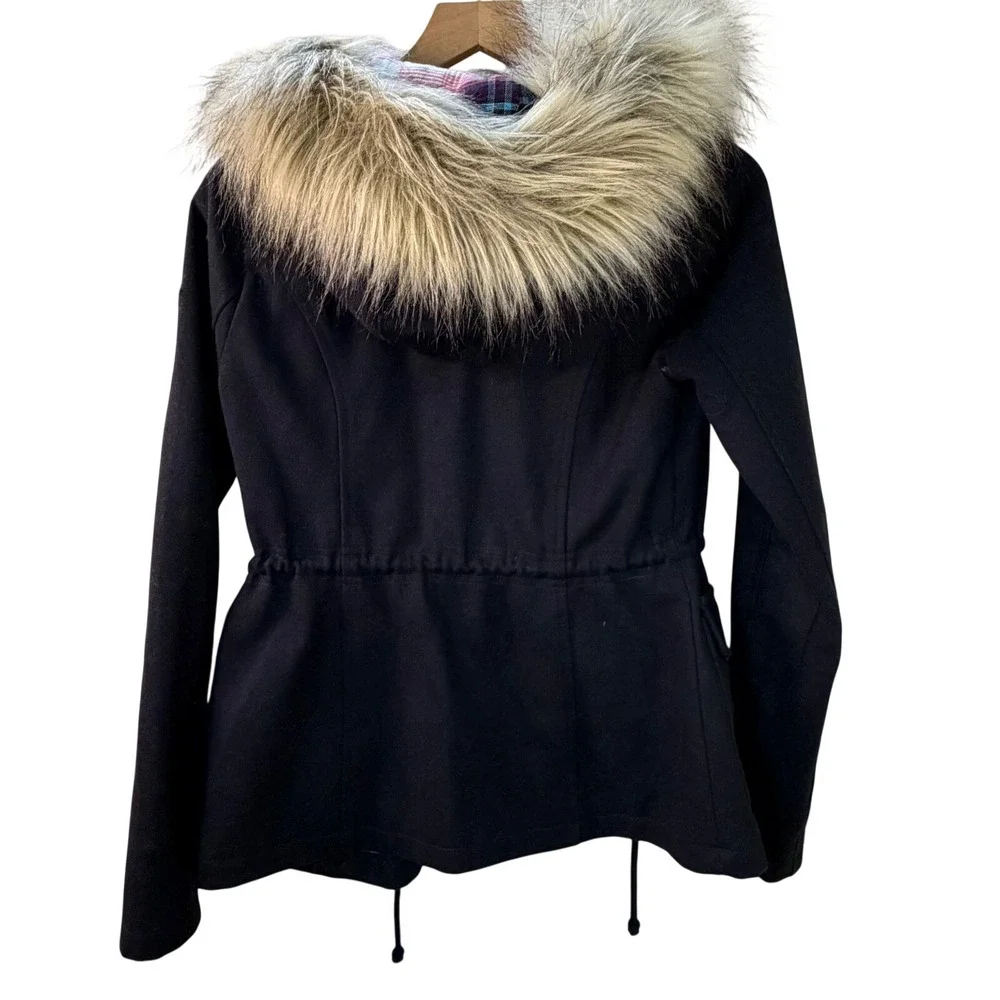 Hollister Navy Faux Fur Hood Lined‎ Jacket Womens XS
